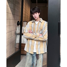 8XL-M小狗格子衬衫男长袖2025春情侣款寸衣宽松衬衣CS519P58控78，男装衬衫，电商D206-1
