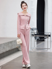 【现货】针织休闲两件套女2024春季新款气质时尚大翻领长款套装潮，女装套装/套裙，梦懿尔