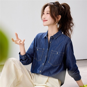 2026早春新款复古蓝牛仔衬衫女宽松显瘦双口袋衬衣百搭叠穿韩系图片