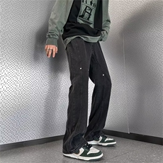 港风牛仔裤男美式高街复古做旧潮牌宽松春夏季直筒长裤N08156-P43，男装牛仔裤，星座308B-1