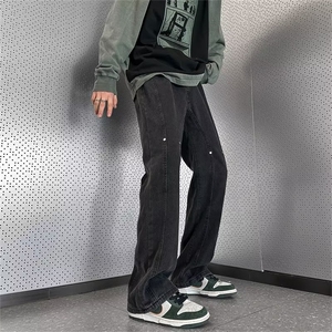 港风牛仔裤男美式高街复古做旧潮牌宽松春夏季直筒长裤N08156-P43