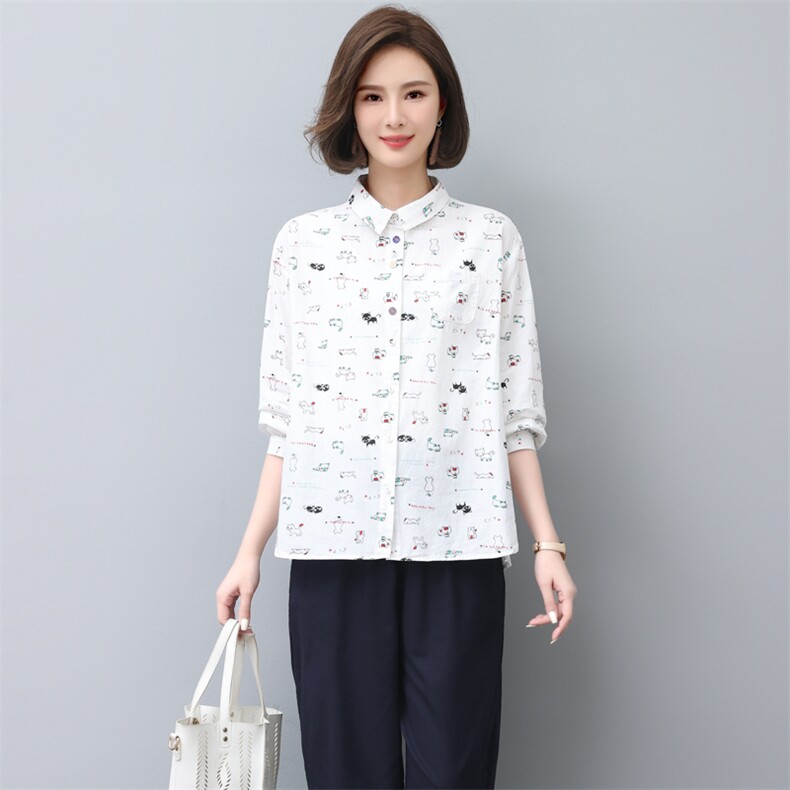 衬衫女长袖2022秋装新款时尚印花韩版宽松Polo领显瘦衬衣潮,女装大码女装,奕阳依阁