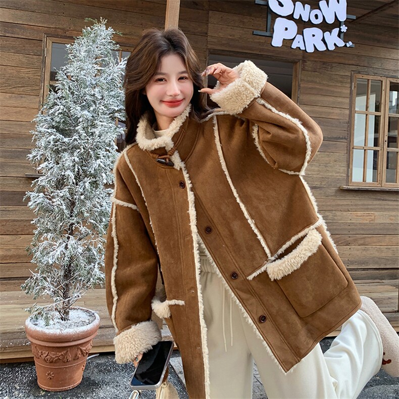 现货新款牛角扣羊羔毛2C282-988P205K298,女装短外套,2C282