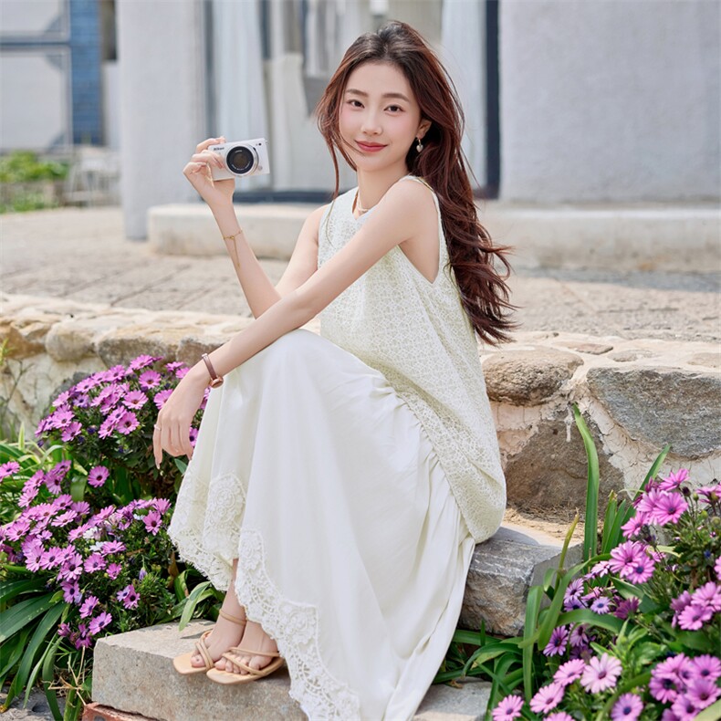 粉色温柔甜美减龄初恋无袖长裙新款初恋显瘦气质假两件连衣裙女夏,女装连衣裙,难舍钰依