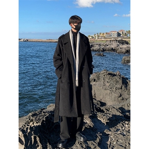 秋冬新款 Q2590-TP135控价198 大翻领长款休闲宽松毛呢大衣外套男,男装毛呢大衣,电商A102