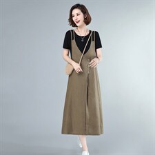 2021年夏季新款短袖T恤女+背带裙子套装女休闲气质两件套装裙，女装套装/套裙，简韵佳