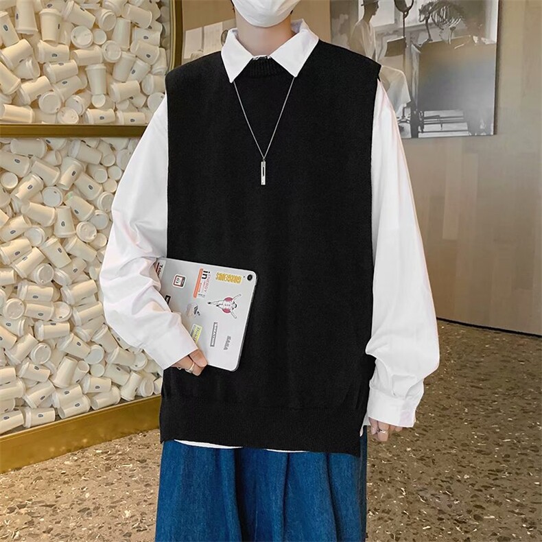 2022学院情侣宽松针织衫无袖马甲秋冬V领法试毛衣背心男W5172-P34,男装背心/马甲,星座512-3