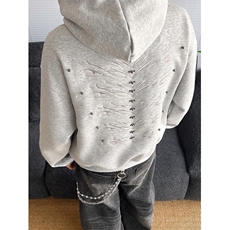 复古钉珠刺绣设计连帽卫衣男女宽松休闲帽衫外套1008-LY7455-P50，女装短外套，星座1008