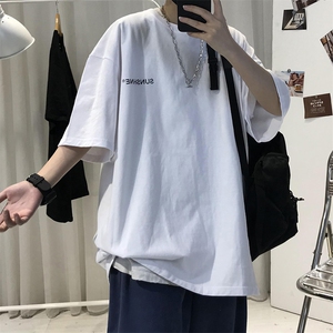 T06常年款男士休闲字母印花T恤衫外套圆领半袖五分袖TEE男女中性图片