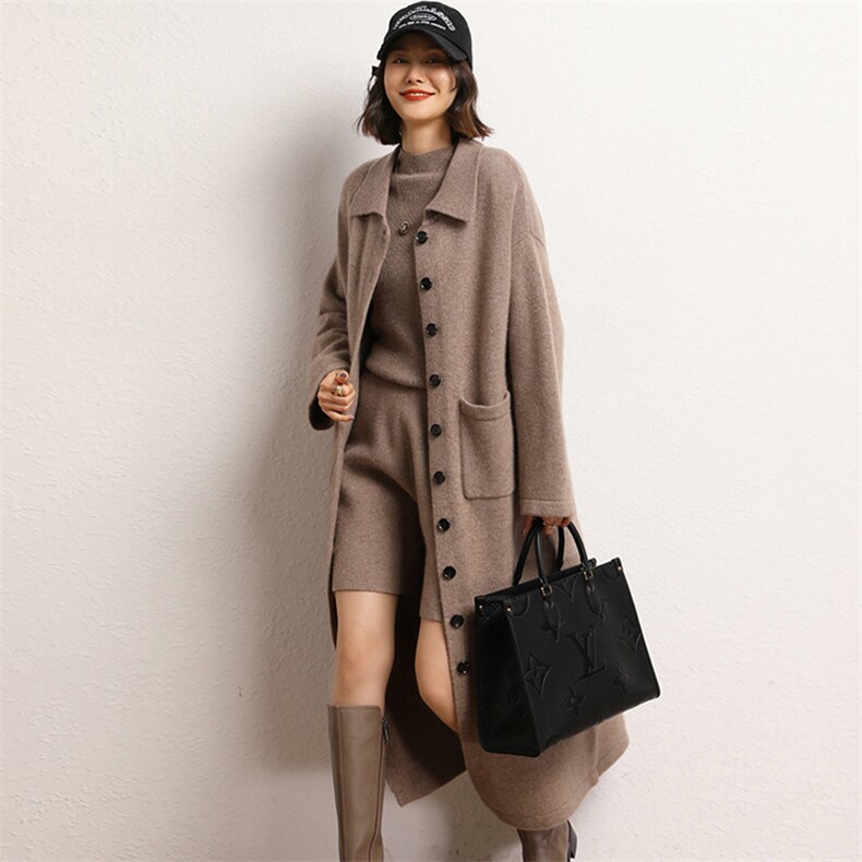 2024年秋季长袖中长款单排扣时尚气质纯色过膝羊绒大衣，女装羊绒大衣，五色羊羊绒