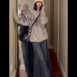 美式复古蝴蝶提花拉链开衫毛衣男女冬季潮牌街头慵懒宽松针织外套图片