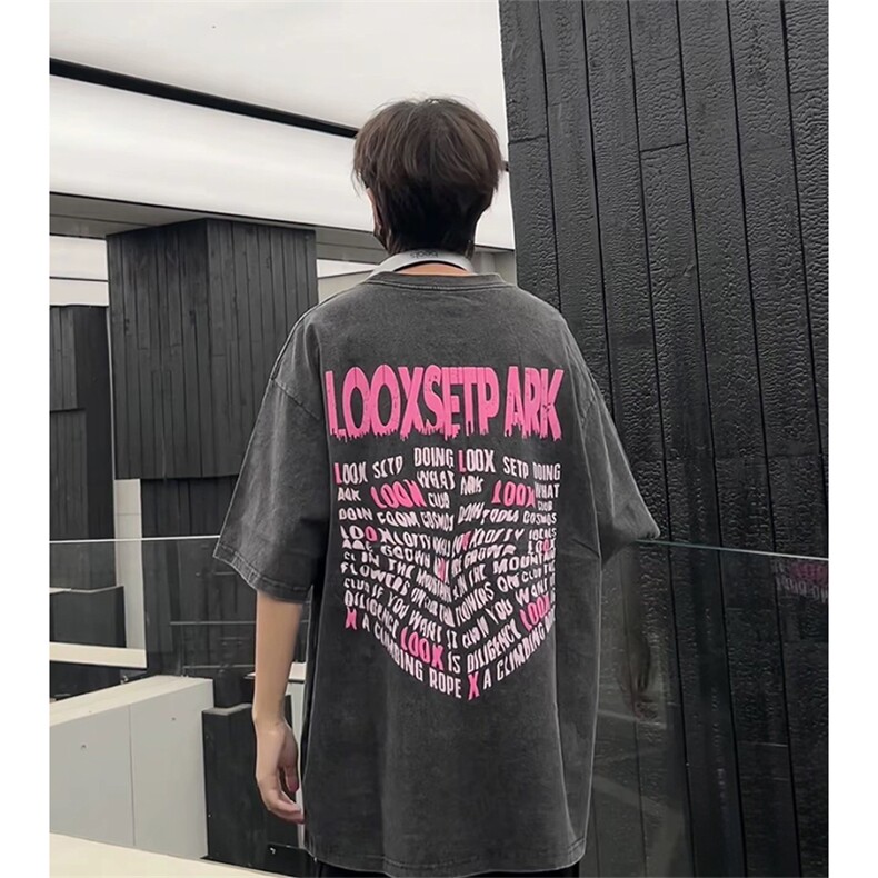 抖音得物供货 240克重磅现货宽松美式纯棉水洗做旧印花T恤ATSX03图片