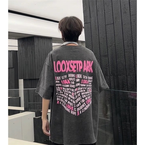 抖音得物供货 240克重磅现货宽松美式纯棉水洗做旧印花T恤ATSX03图片
