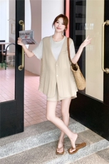 短裤套装女2025夏季新款小个子巨好看的清冷松弛感休闲减龄一整套，女装套装/套裙，2B237