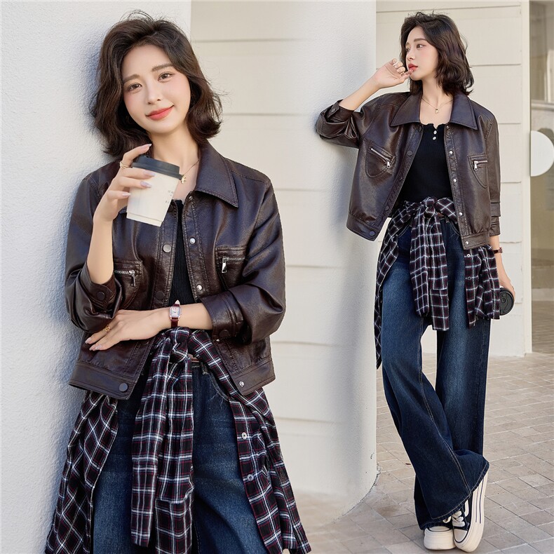 2025年秋季新款现货时尚潮流皮衣外套，女装皮衣，臻衣坊