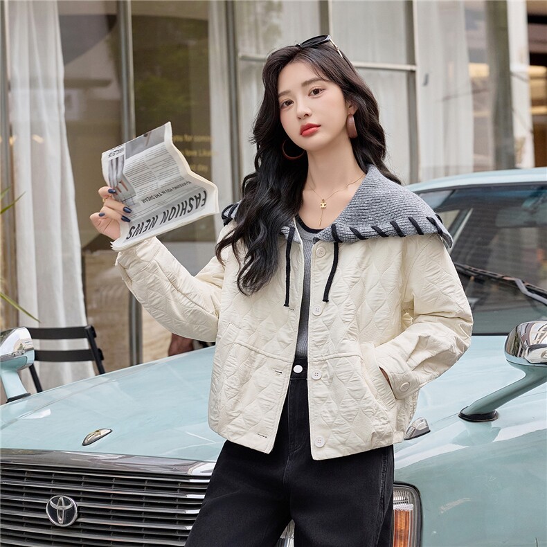时尚针织大翻领拼接短外套女2025秋季新款百搭显瘦小个子夹克上衣，女装短外套，慕依路
