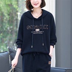 连帽女士卫衣2025年新款洋气减龄大码宽松休闲中年妈妈早春装上衣，女装卫衣/绒衫，丽影随形