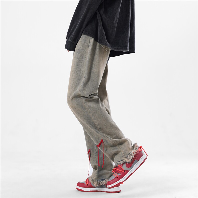 K019红线高街潮ins美式复古毛边牛仔裤P55限价78,男装牛仔裤,星座715-2
