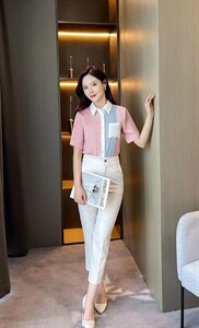 夏季新款 现货 撞色设计市场轻职业小衫图片