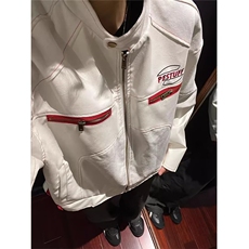 W195-P68白色立领短款皮衣外套男痞帅机车服美式飞行员夹克，男装夹克，星座215-1