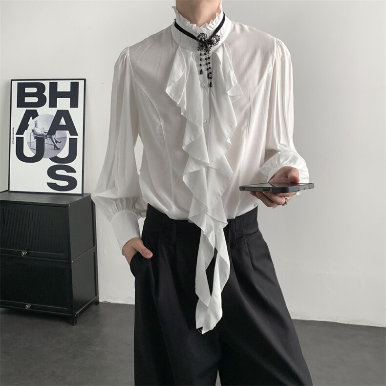 复古宫廷风白色衬衫新中式设计感收腰小众大码法式内搭男女衬衣，男装衬衫，星座909