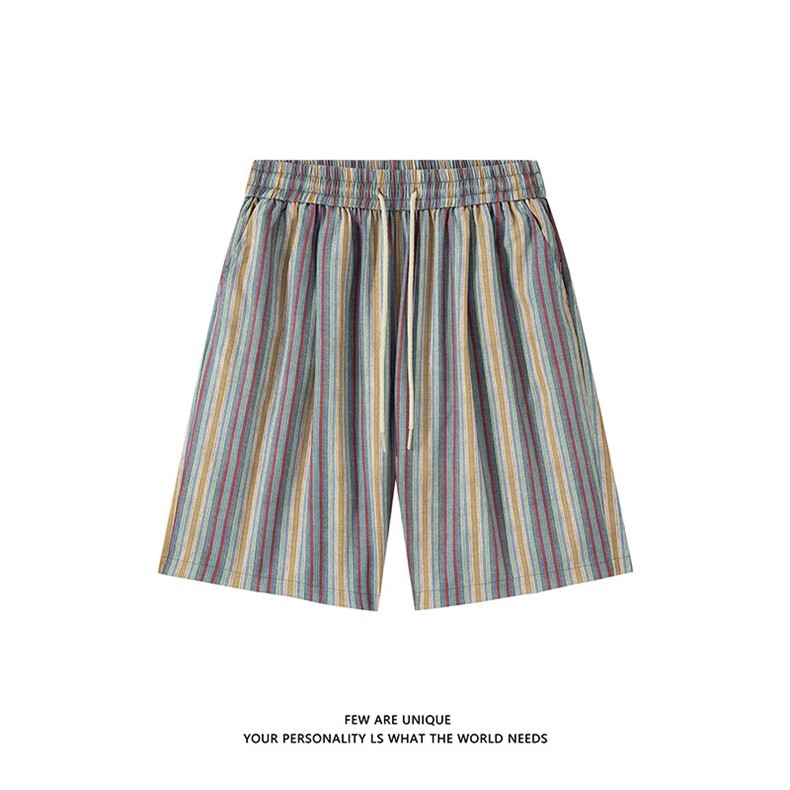 抖音品质夏季新款日系复古条纹冰丝短裤男宽松休闲-A2126TP22控38,男装牛仔裤,电商B241