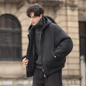 设计分割羽绒服夹克男2025冬装连帽羽绒外套拉链8123-P415控798图片