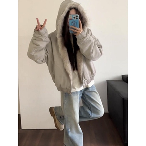 美式cleanfit座山雕连帽棉服男高级感毛绒加厚棉衣M0950-P96图片