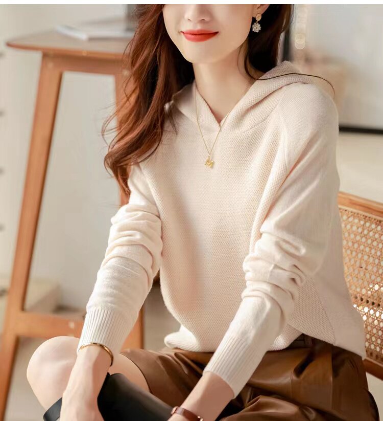 新款春秋宽松休闲连帽卫衣女韩版针织打底帽衫内搭毛衣,针织衫/毛衣,半城羊绒
