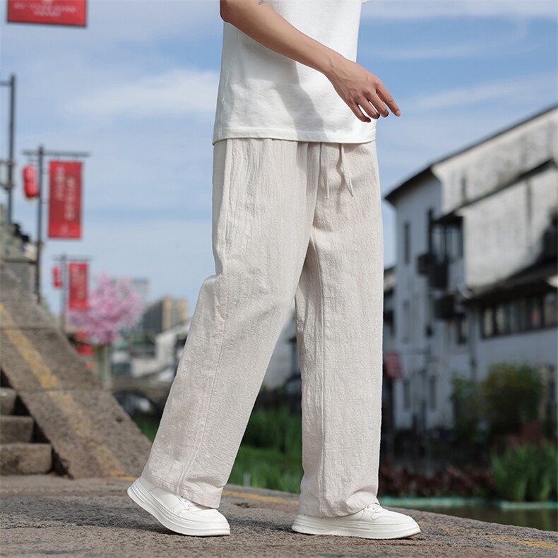 风亚麻透气休闲裤男士2025夏季新款休闲百搭直筒裤,男装休闲裤,电商A008