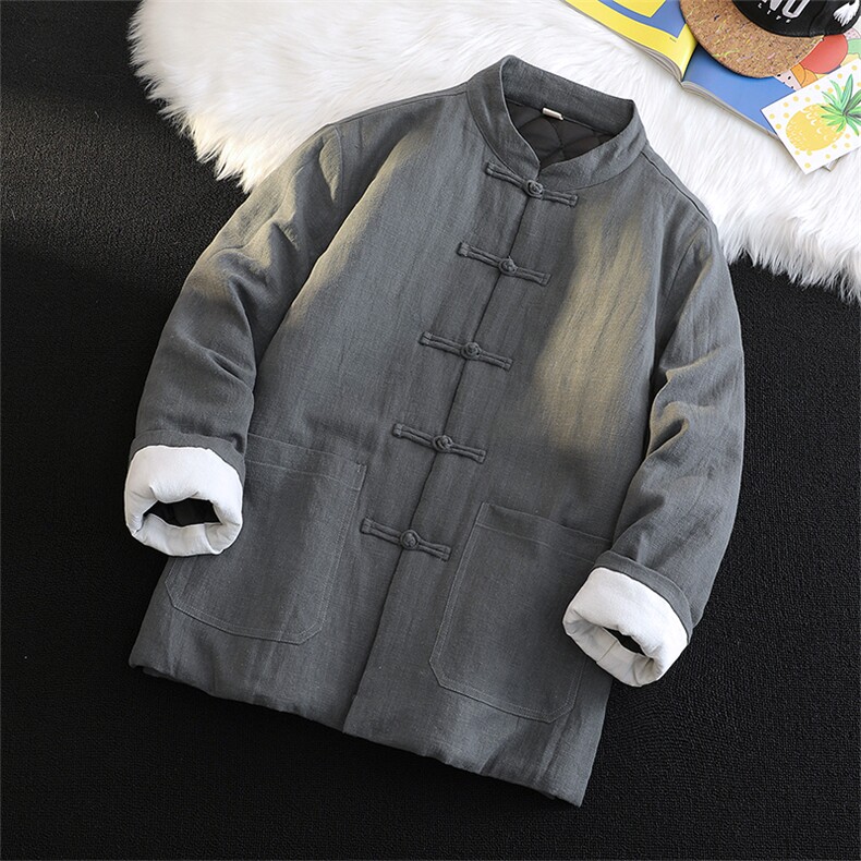 风棉衣复古唐装男冬款立领大码棉麻夹棉保暖外套棉服1181p145图片