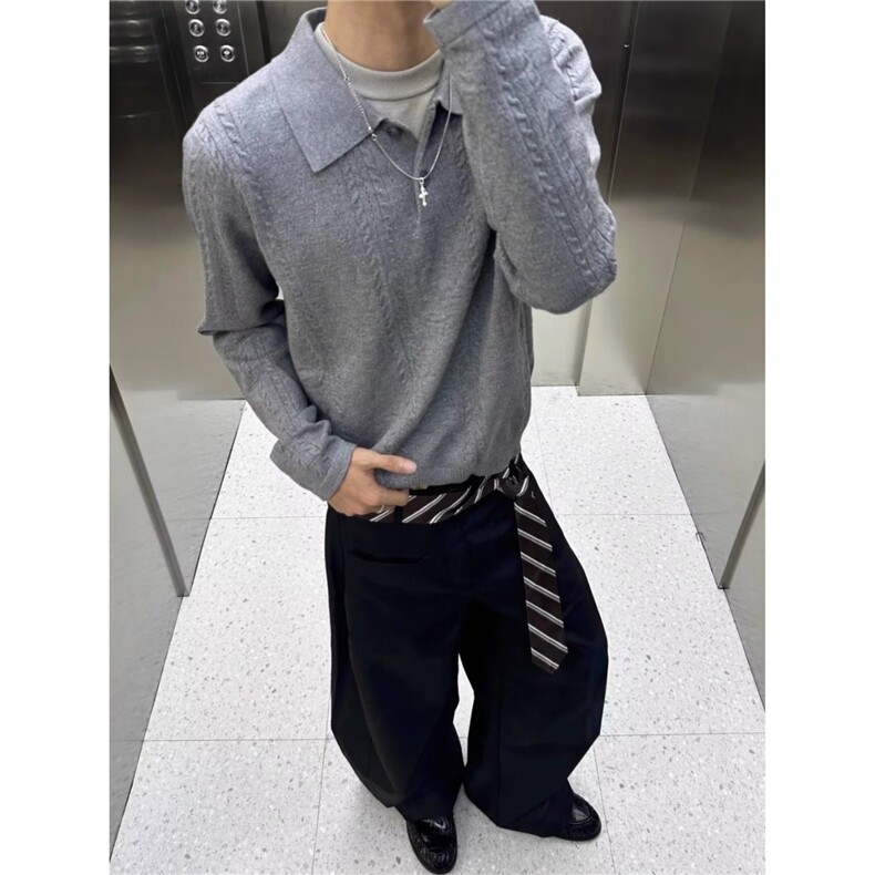 网图老钱风POLO领针织衫毛衣W1592/特P58,男装Polo衫,电商B350
