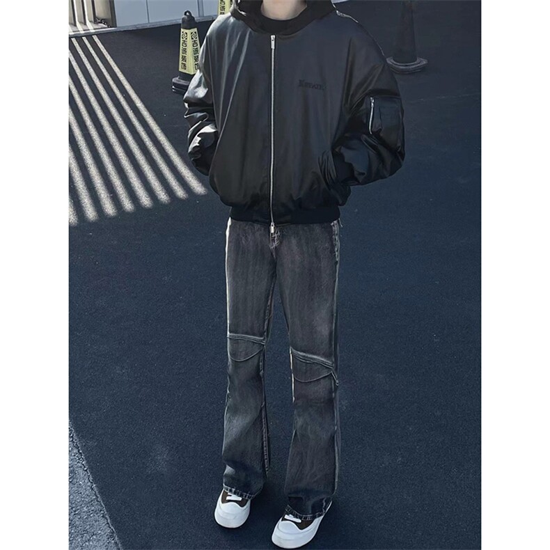 B221美式ins高街暗黑个性拼接微喇牛仔裤LK24155-P65控88,男装牛仔裤,电商B221