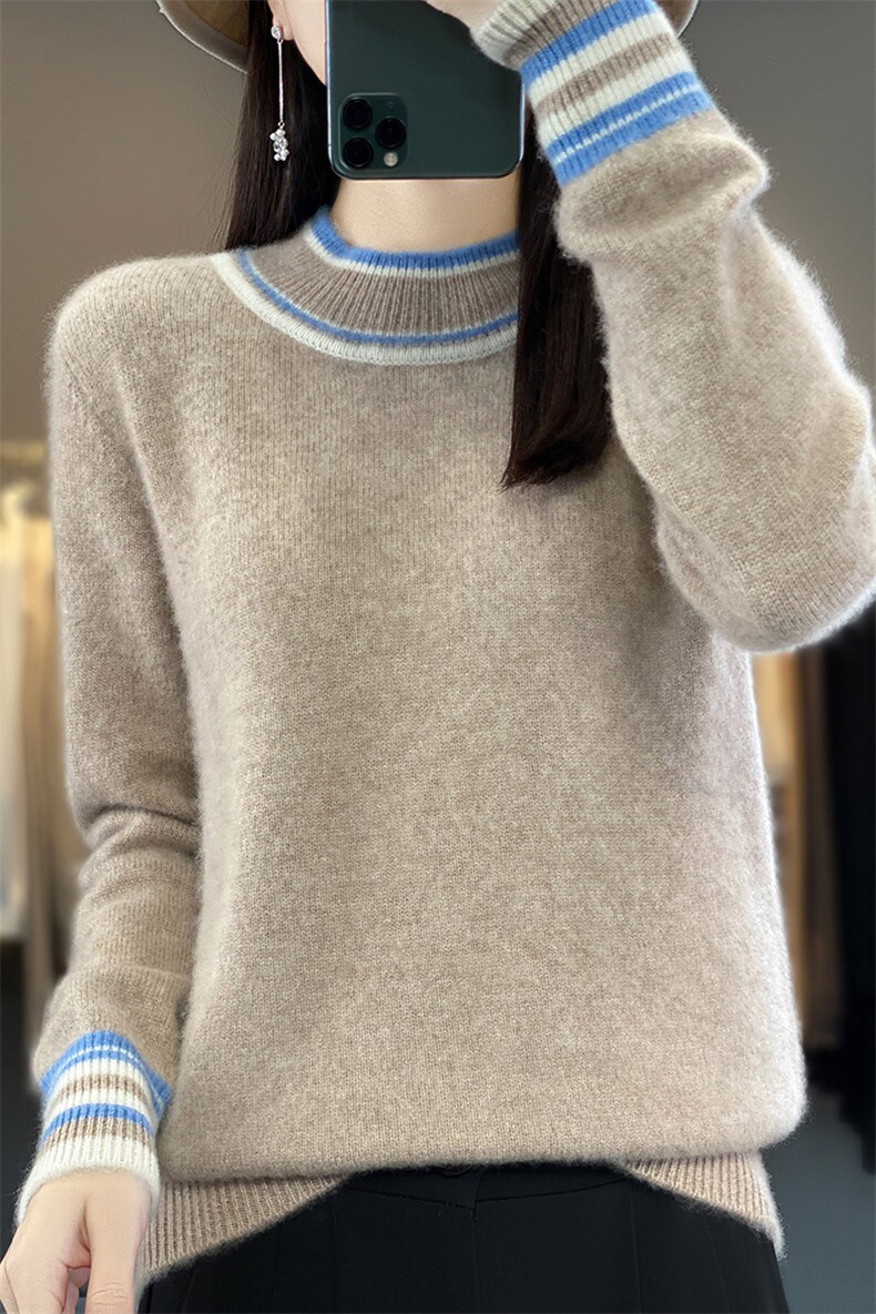半高领羊毛衫女套头2024秋冬新款洋气打底衫加厚慵懒风宽松,女装羊毛衫,蒙特羊绒