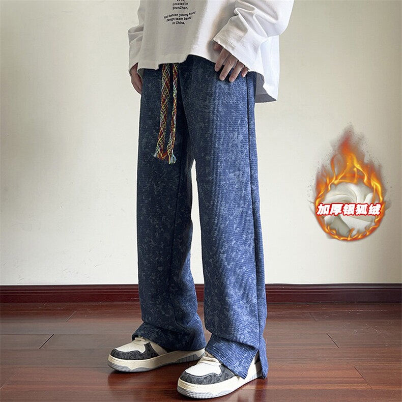 薄款改加绒冬新港风时尚抽绳直筒男cleanfit拖地裤K1165J加绒-P55,男装休闲裤,电商A001