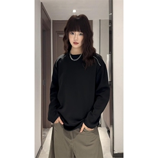 抖音得物高品质26春装设计感长袖打底衫纯色拉链肩圆领卫衣W123，男装T恤，电商A486-1