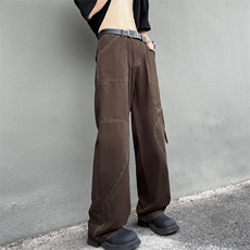 美式复古工装裤潮牌高街vibe宽松直筒休闲阔腿裤男女K1588-P60，男装工装外套，星座1008