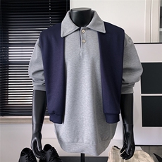 M-3XL设计翻领可拆披肩假两件POLO衫长袖情侣装XZ212-QWT112-P66，男装Polo衫，星座212
