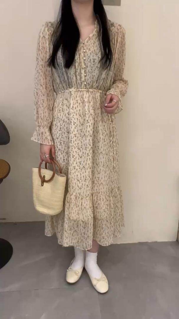 长袖碎花长裙，其它，泰靡(2F)