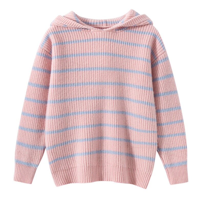 新款百搭七针元宝针斑马条纹刺绣连帽衫，童装儿童羊毛衫，宏杨羊绒