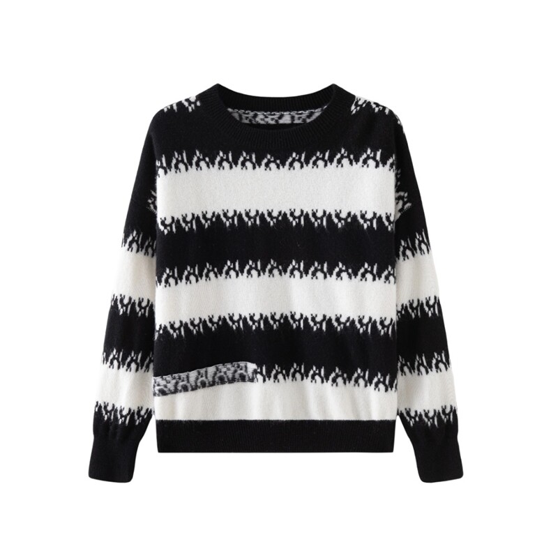 2025年秋季套头长袖七针加厚圆领条纹，女装羊绒衫，轩妮羊绒