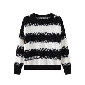 2025年秋季套头长袖七针加厚圆领条纹，女装羊绒衫，轩妮羊绒