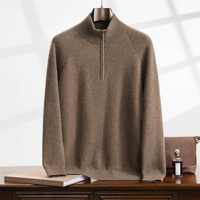 2025年秋季套头羊绒宽松常规半高拉链，男装羊绒套衫，曼云男装羊绒