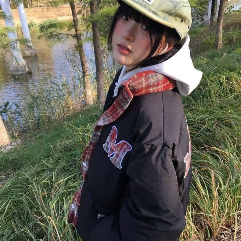 美式复古拼接格子棉衣棉袄2025新款保暖宽松加厚面包服,男装棉衣,星座1210-1