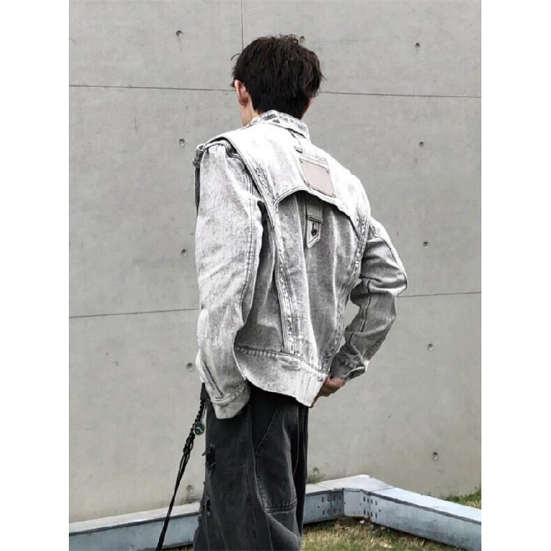 【有货】短款解构拼接牛仔外套男重工垫肩夹克JK8636CC-特P78,男装工装外套,星座1007（原301D）
