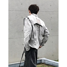 【有货】短款解构拼接牛仔外套男重工垫肩夹克JK8636CC-特P78，男装工装外套，星座1007（原301D）