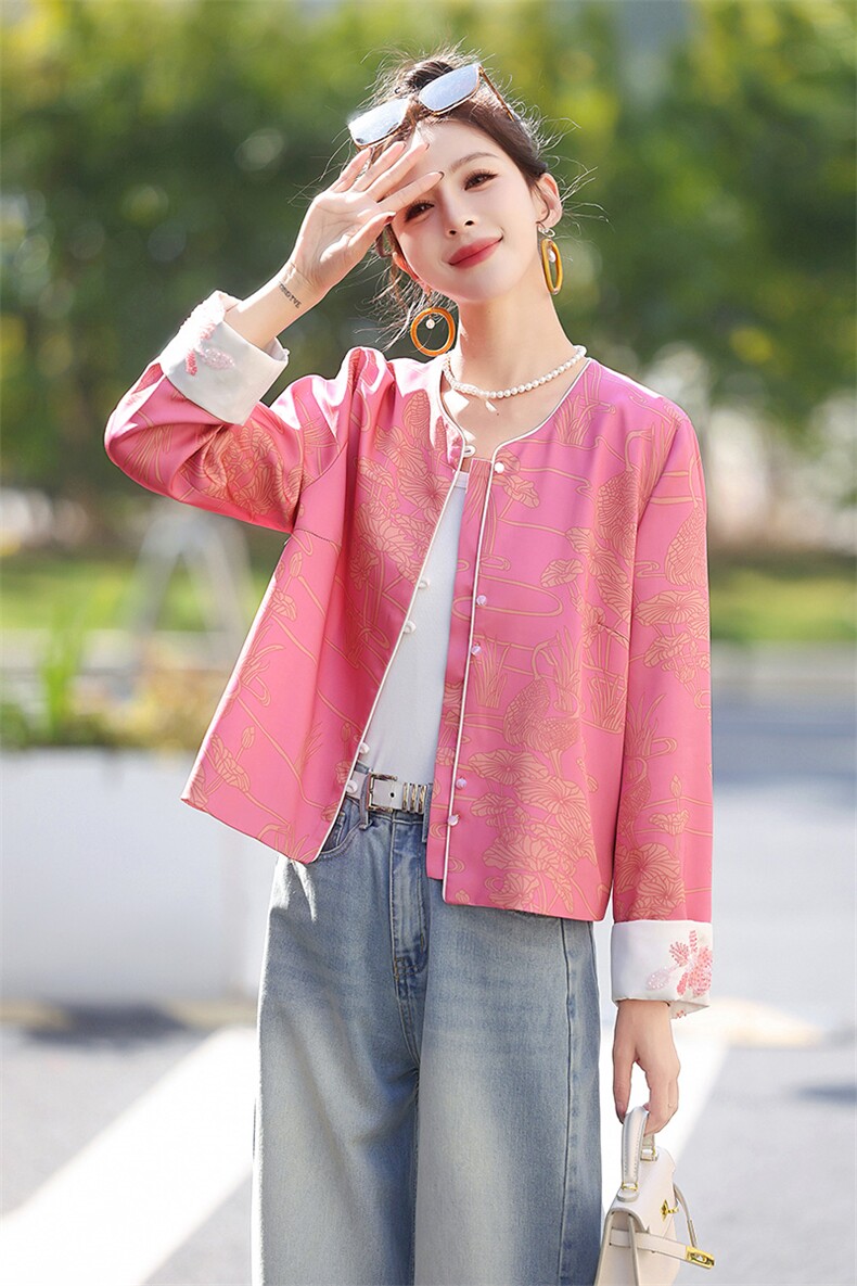 新中式外套女2026年春秋季新款时尚优雅气质洋气休闲提花上衣,女装短外套,木橙西子