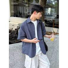 夏季青少年格子短袖衬衫男女生2025复古百搭宽松休闲衬衣C153，男装T恤，星座1116A（原606A-3）