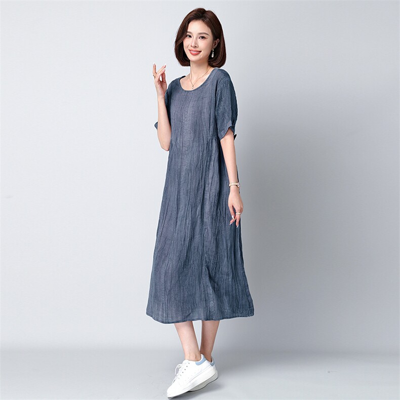苎麻连衣裙夏季新品中长裙宽松款852款,女装连衣裙,秋牧寒烟