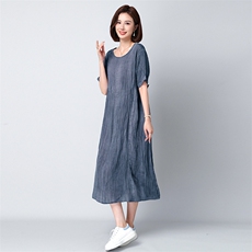 苎麻连衣裙夏季新品中长裙宽松款852款，女装连衣裙，秋牧寒烟